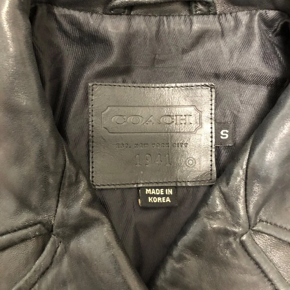 Vintage Coach Genuine Black Leather Jacket Women Size Small Double Breasted Coat
